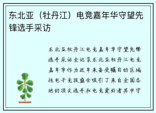 东北亚（牡丹江）电竞嘉年华守望先锋选手采访