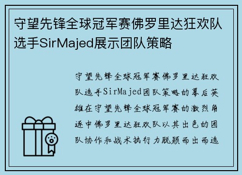 守望先锋全球冠军赛佛罗里达狂欢队选手SirMajed展示团队策略