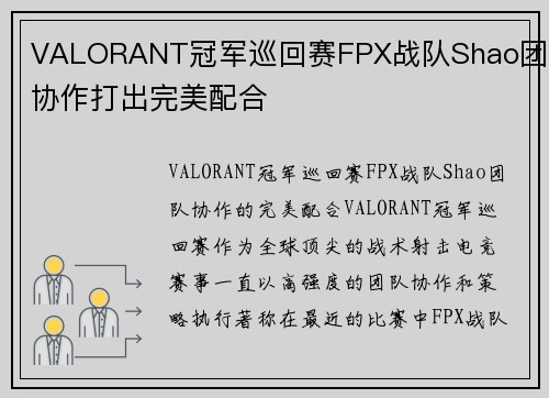 VALORANT冠军巡回赛FPX战队Shao团队协作打出完美配合