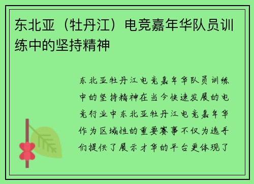 东北亚（牡丹江）电竞嘉年华队员训练中的坚持精神