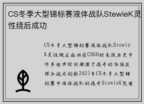 CS冬季大型锦标赛液体战队StewieK灵性绕后成功